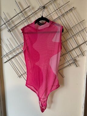 PrettyLittleThing Hot Pink Sheer Mesh Sleeveless Bodysuit